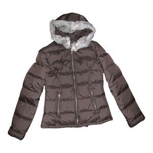 TWISTED HEART Brown Puffer Jacket with Gray Fur Hood